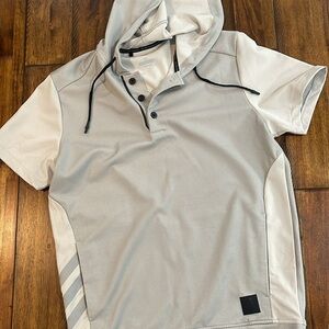 adidas Mens Adicross Short Sleeve pullover Hoodie M beige gray golf  sweatshirt